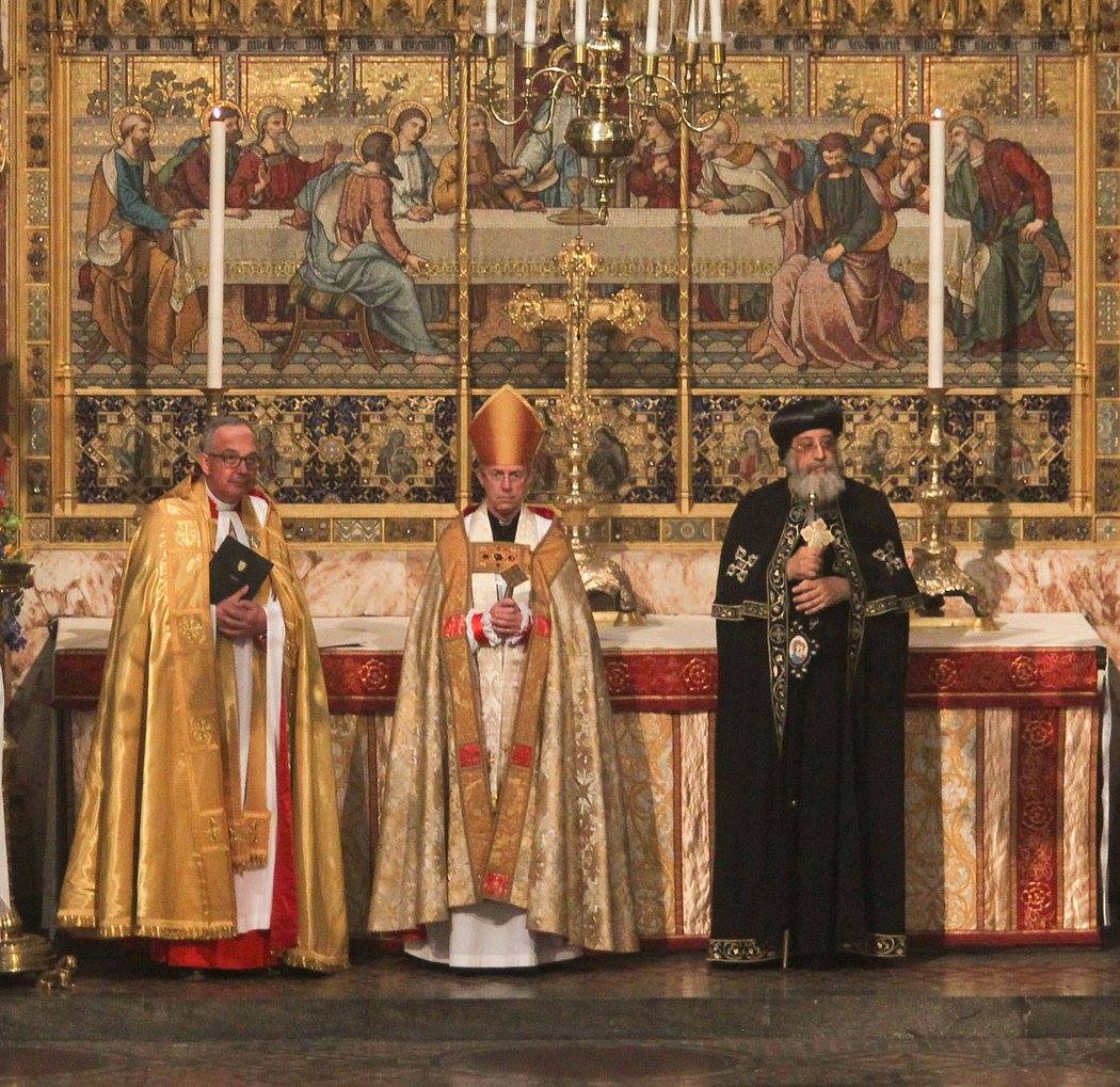 HH Pope Tawadros II prays with Archbishop of Canterbury at Westminster Abbey